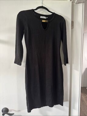 Calvin Klein Black 3/4-Sleeve Keyhole Knit Dress with Gold Accent 030